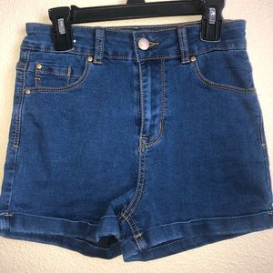 high waisted dark denim shorts